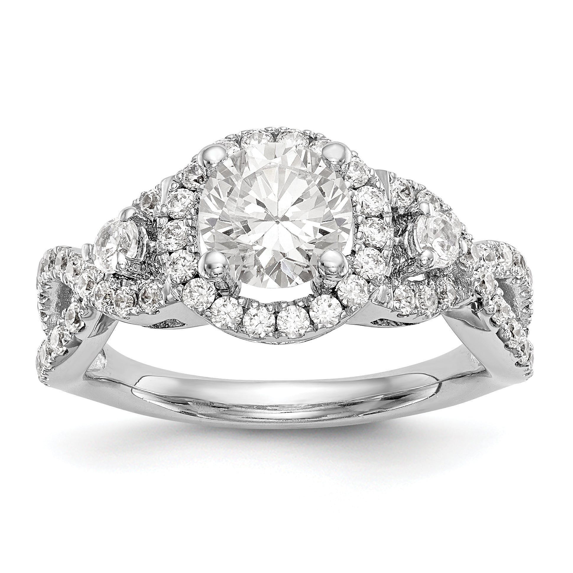 14K White Gold Round Simulated Diamond Halo Engagement Ring