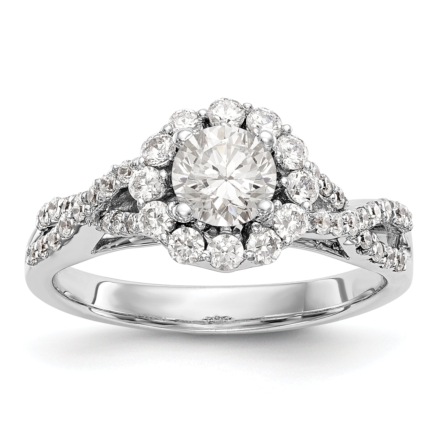 14K White Gold Round Simulated Diamond Halo Engagement Ring