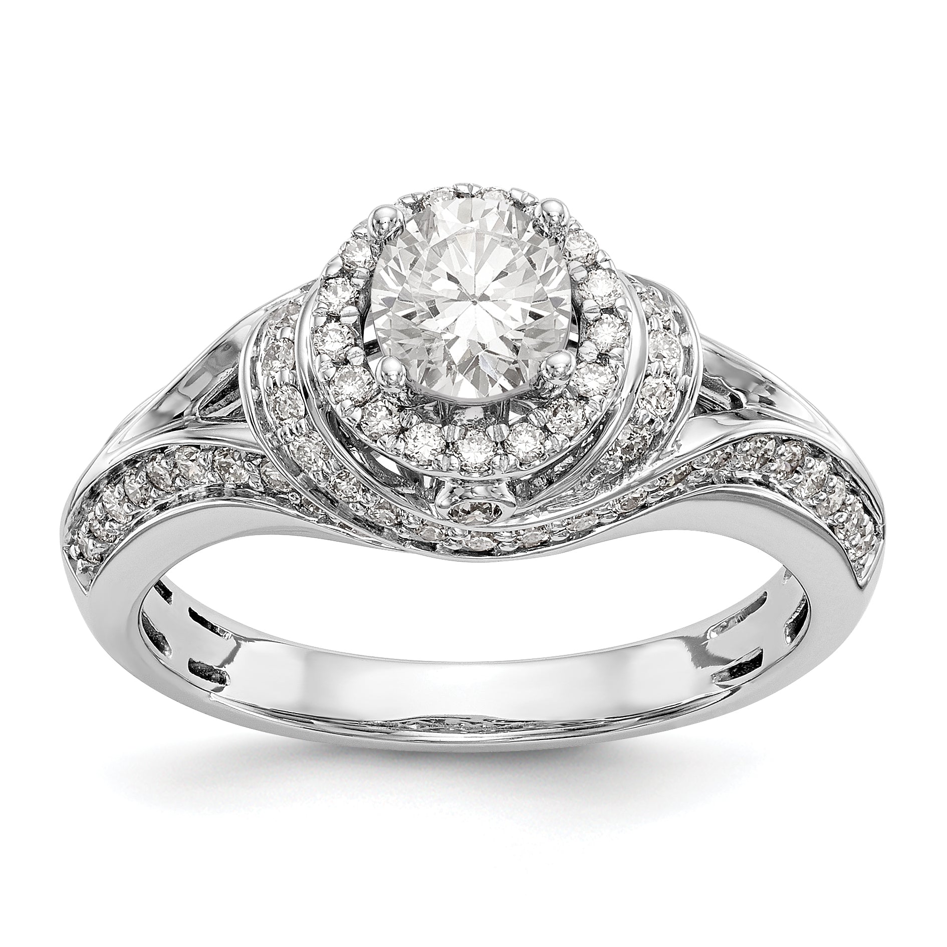 14K White Gold Round Simulated Diamond Halo Engagement Ring