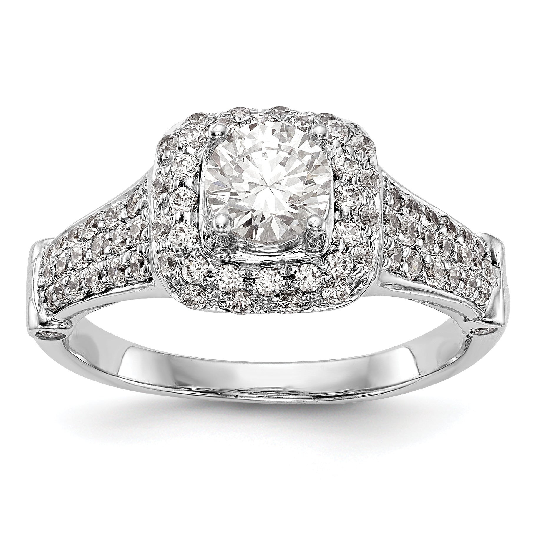 14K White Gold Simulated Diamond Halo Engagement Ring