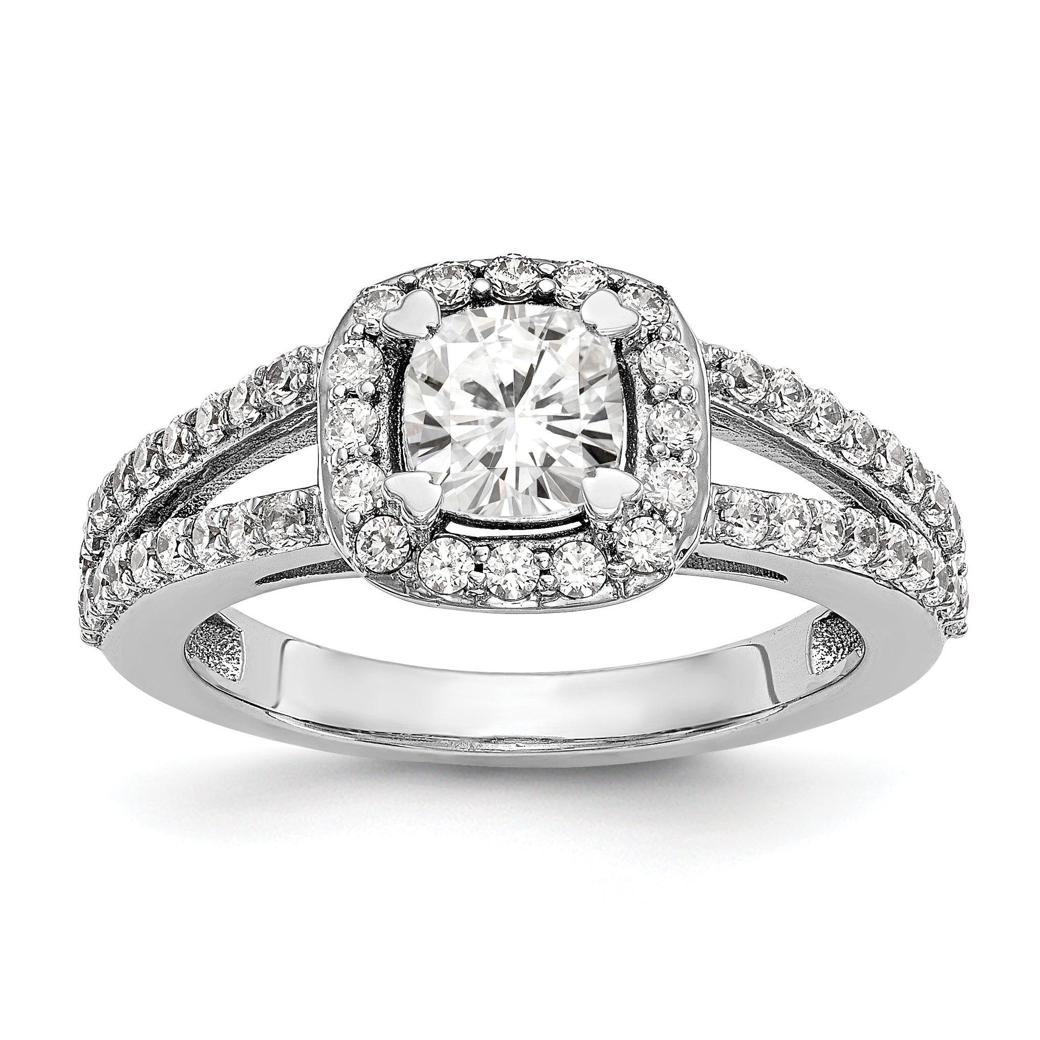 14K White Gold Diamond Cushion CZ Halo Engagement Ring