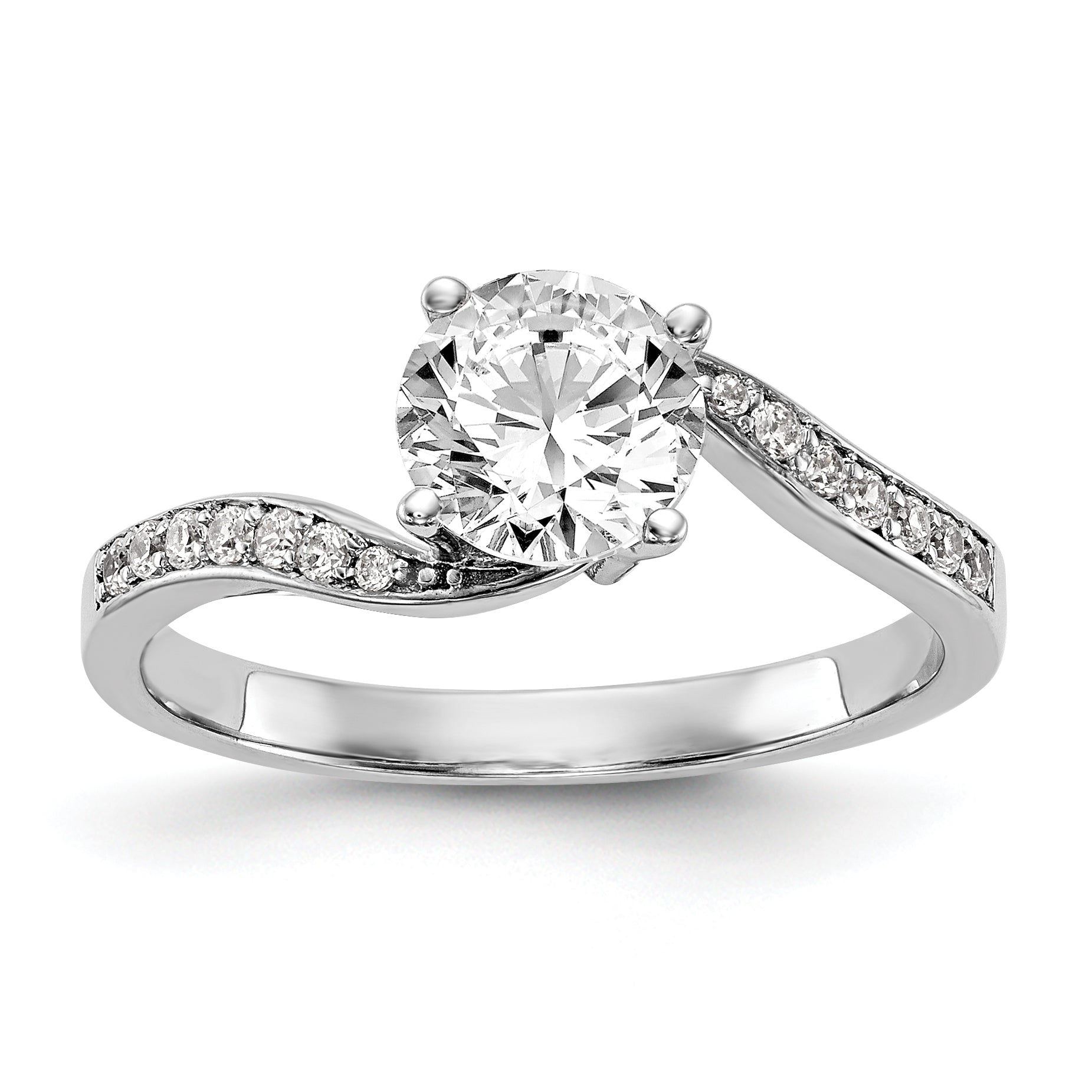 14k White Gold Diamond Round CZ By Pass Engagement Ring