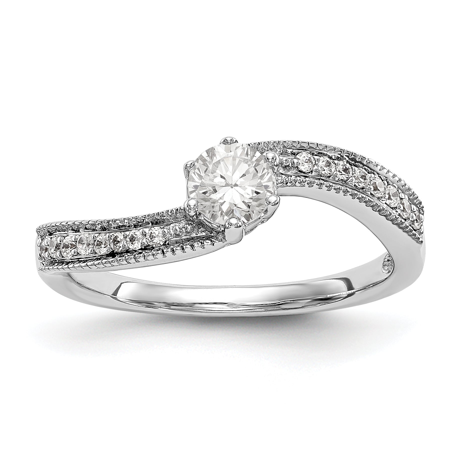 14k White Gold Diamond Round CZ By Pass Engagement Ring