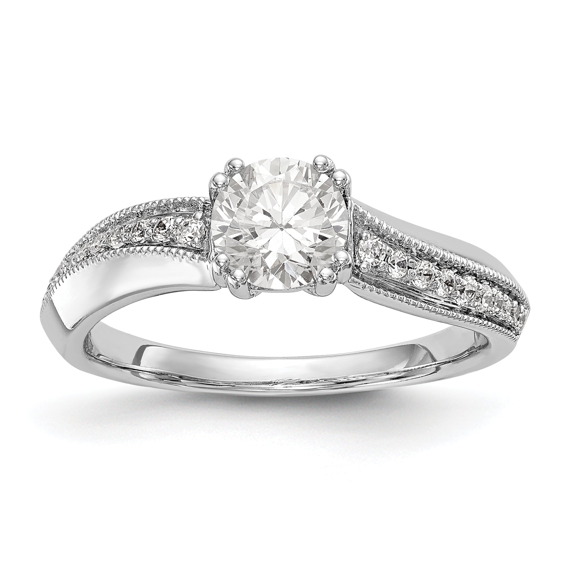 14k White Gold Diamond Round CZ By Pass Engagement Ring