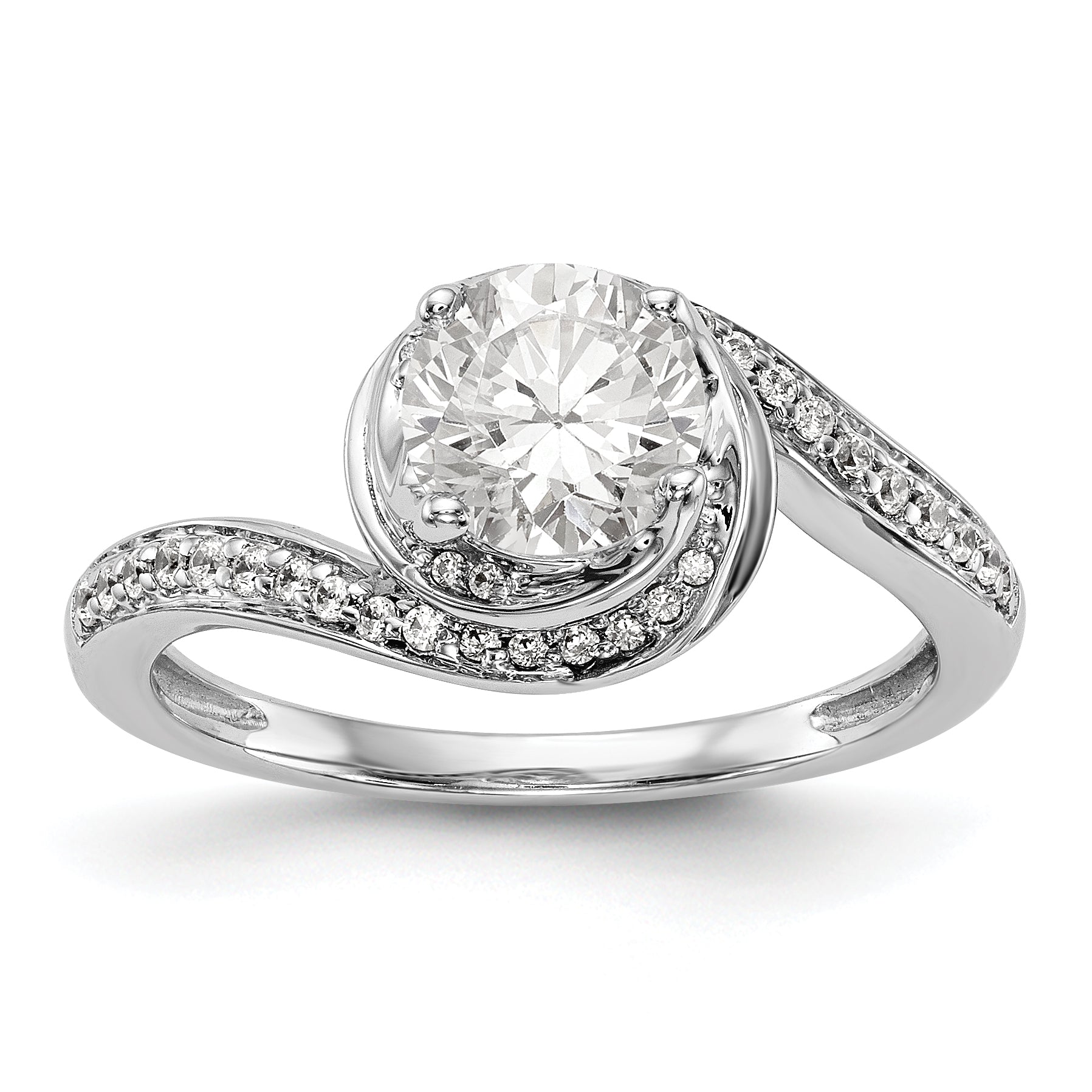 14k White Gold Diamond Round CZ By Pass Engagement Ring