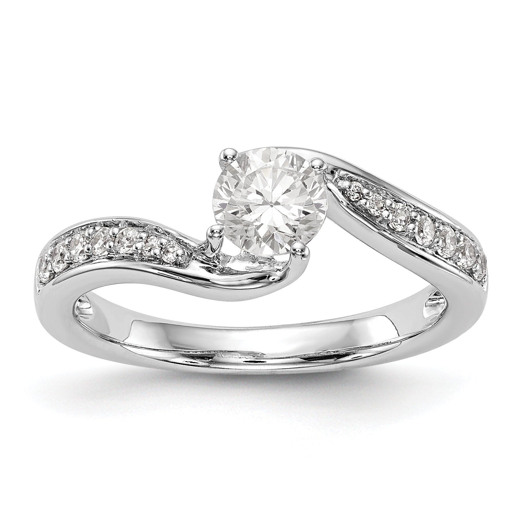 14k White Gold Diamond Round CZ By Pass Engagement Ring