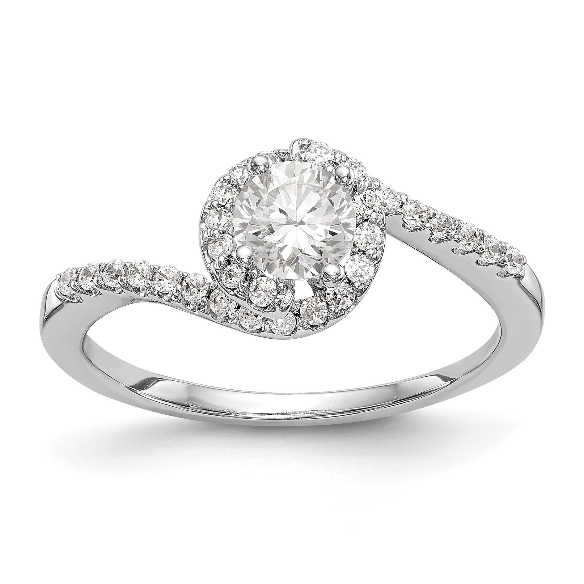 14k White Gold Diamond Round CZ By Pass Engagement Ring