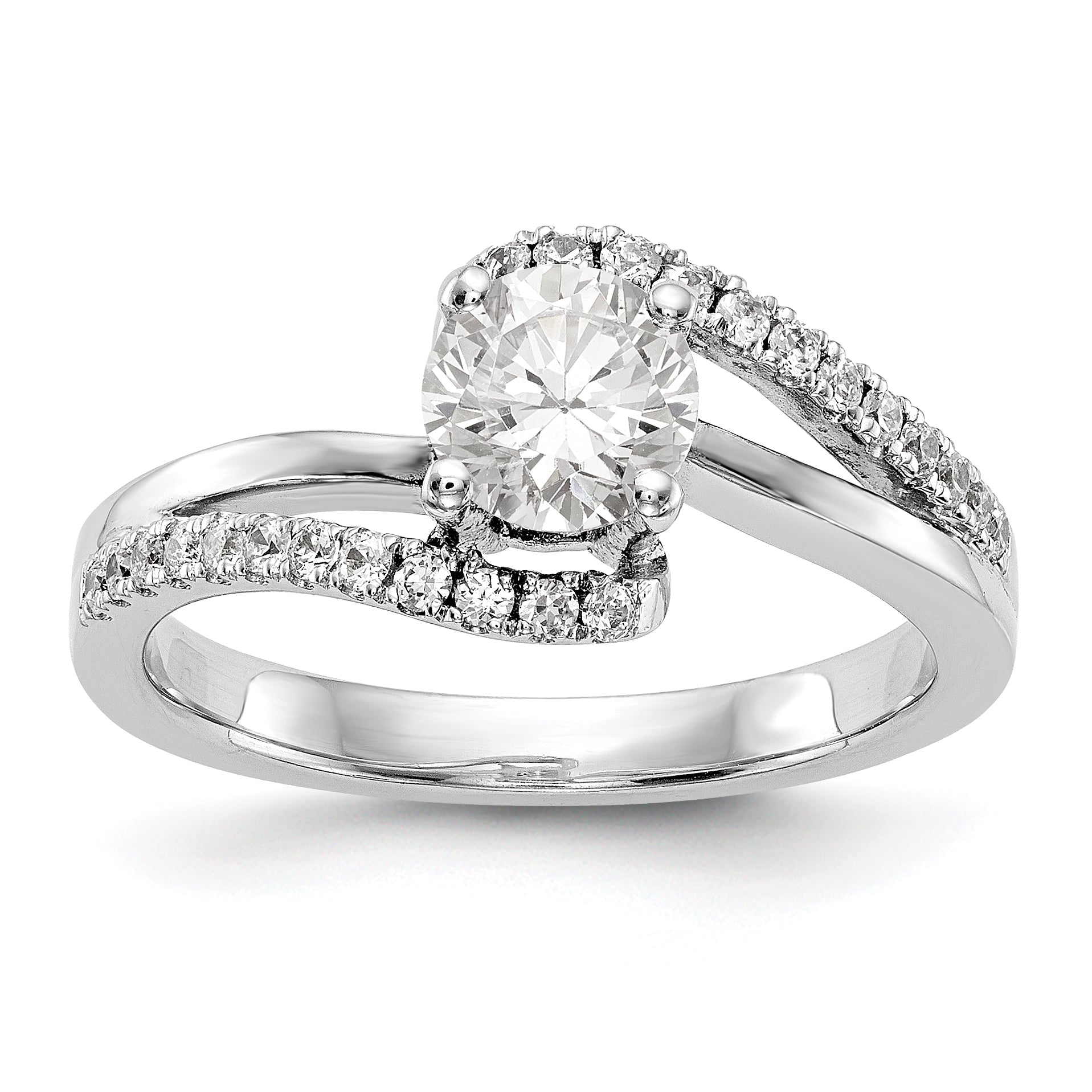 14k White Gold Diamond Round CZ By Pass Engagement Ring