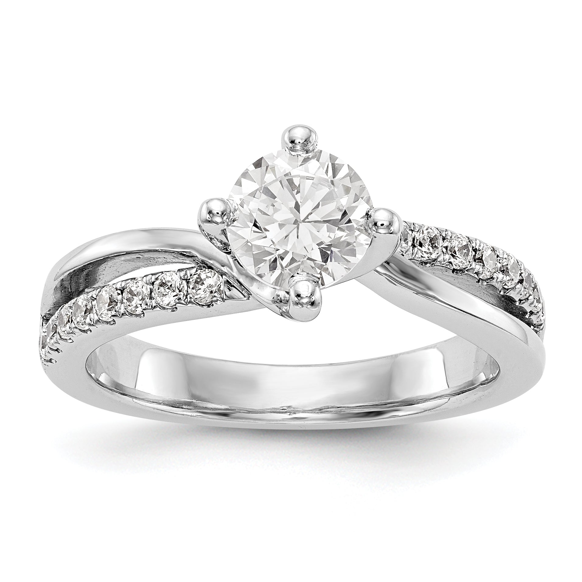 14k White Gold Diamond Round CZ By Pass Engagement Ring