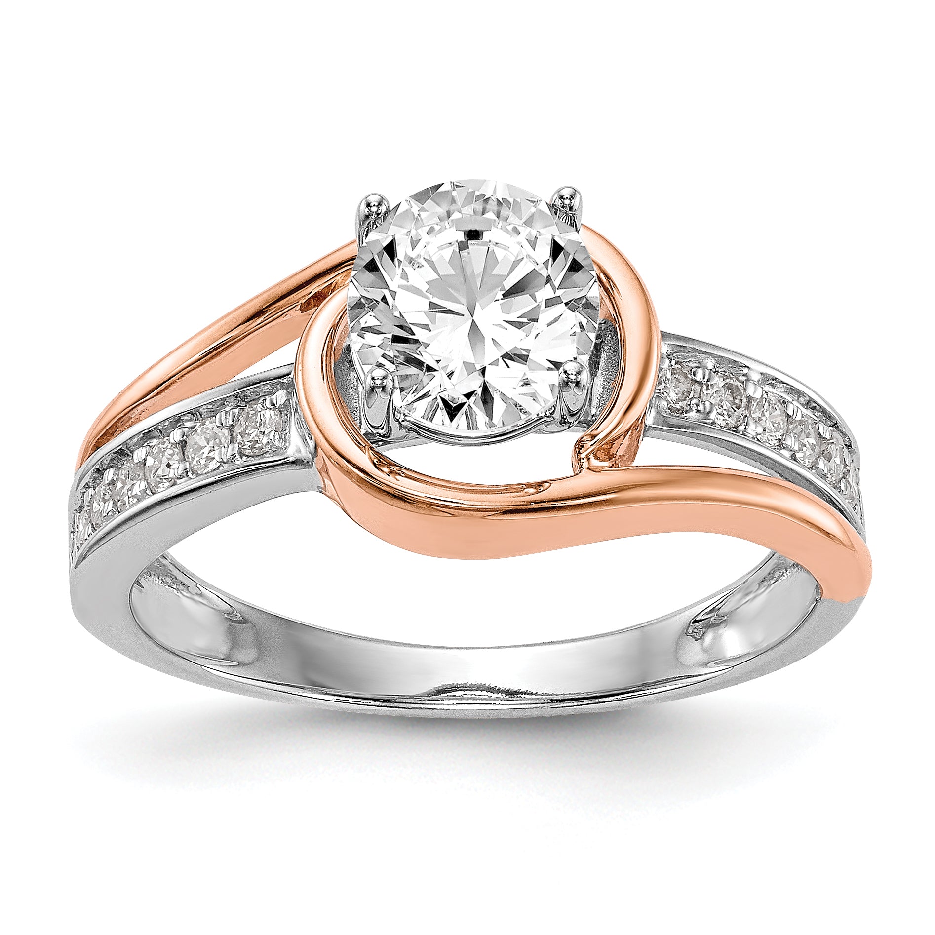 14k Two tone Peg Set Simulated Diamond By Pass Engagement Ring