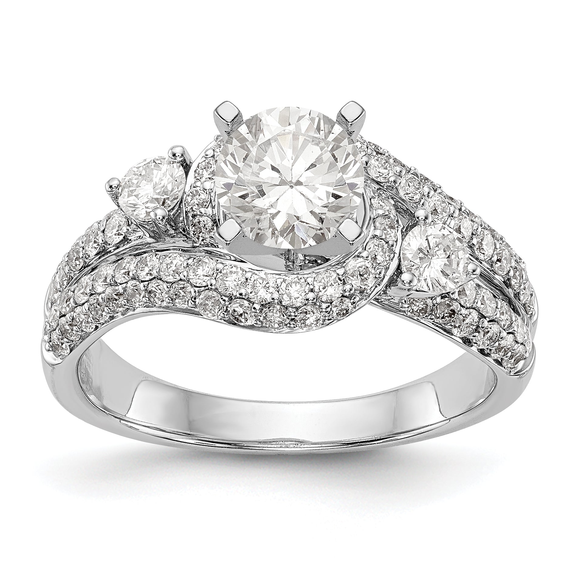 14k White Gold Peg Set Simulated Diamond By Pass Engagement Ring