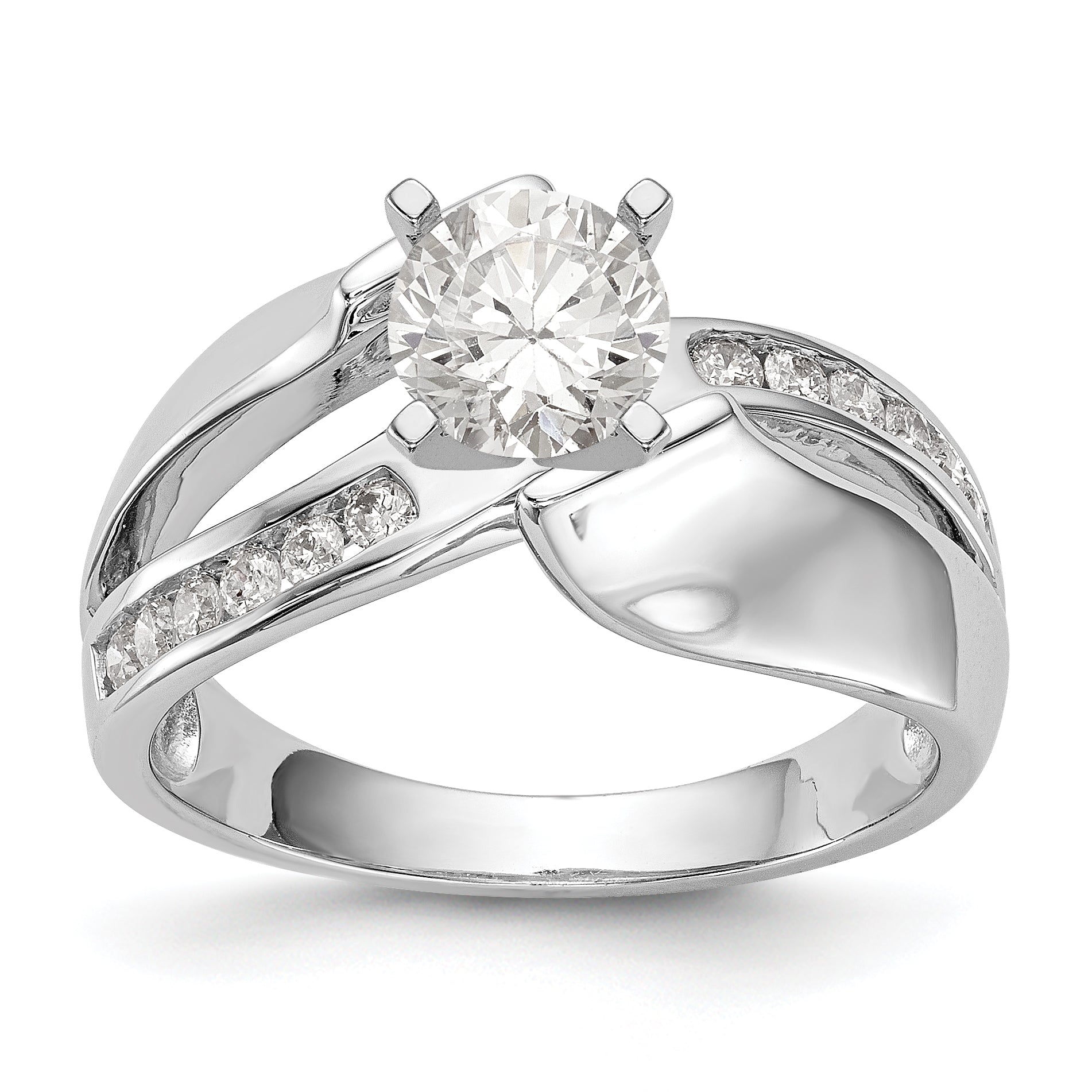 14k White Gold Simulated Diamond By Pass Engagement Ring