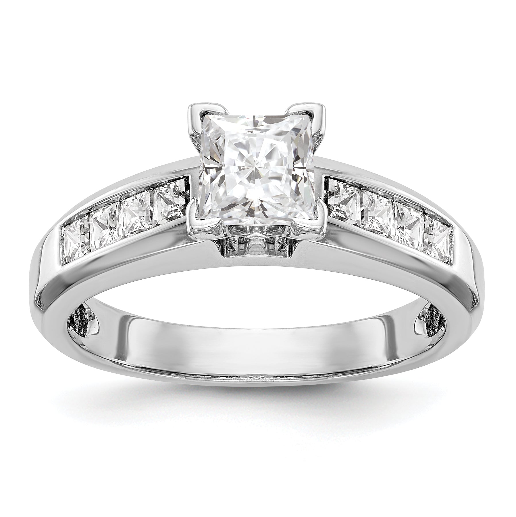 14K White Gold Peg Set Diamond Princess Cut CZ Engagement Ring