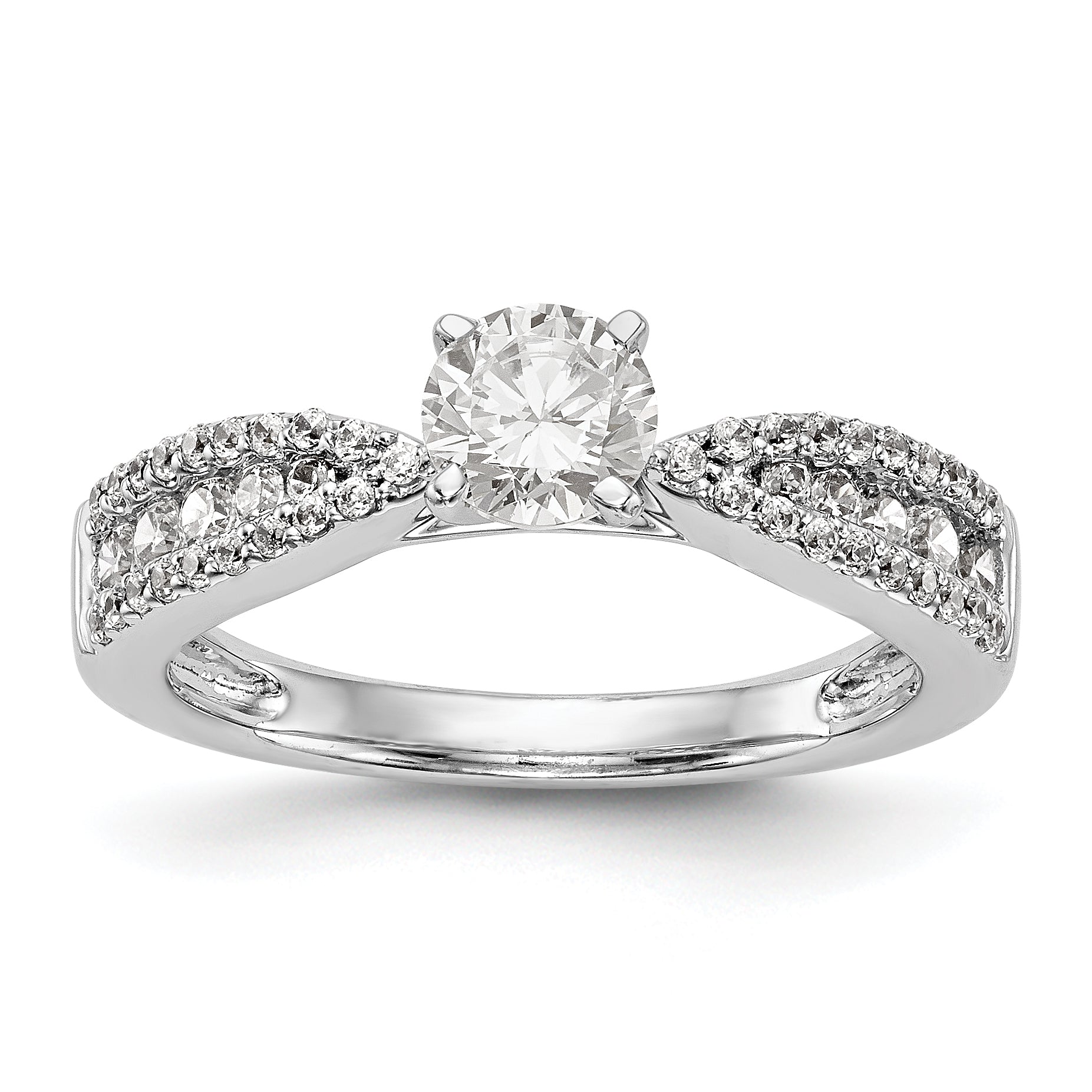 14K White Gold Diamond Peg Set CZ Engagement Ring