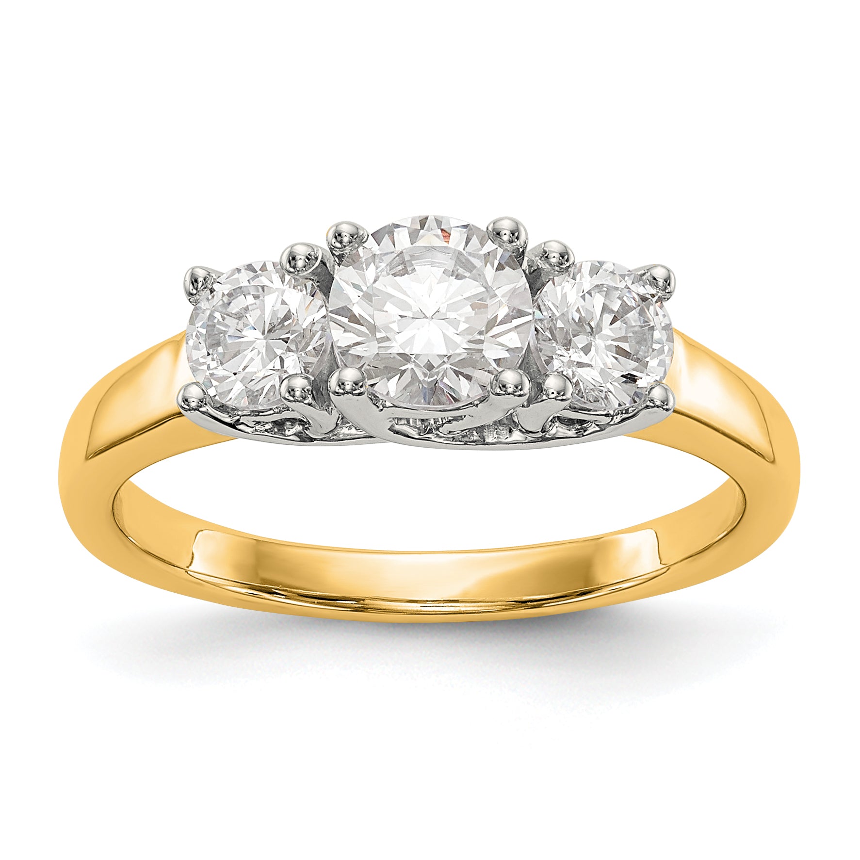 14K Two tone 3 Stone Simulated Diamond Engagement Ring