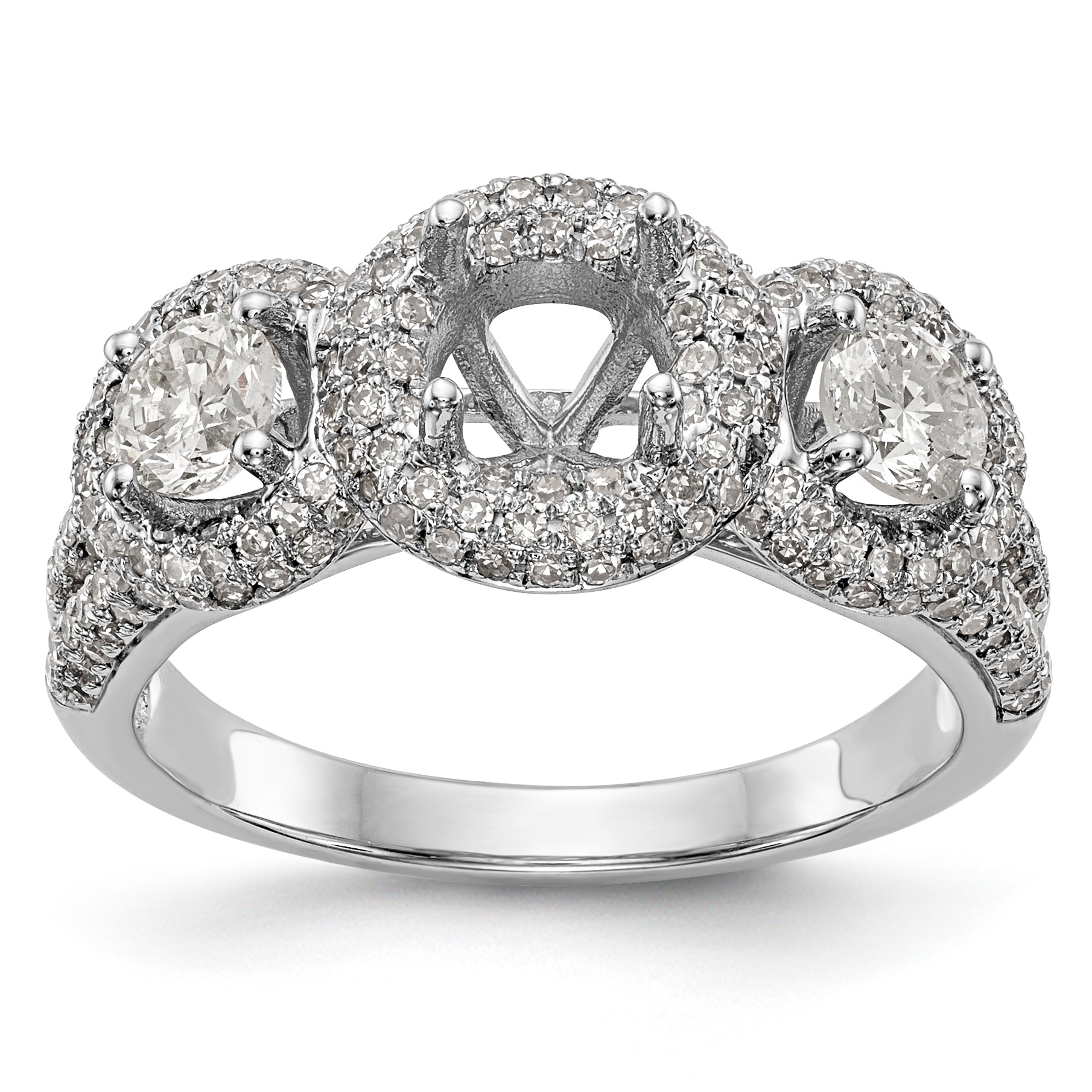 14K White Gold 3 Stone Simulated Diamond Engagement Ring