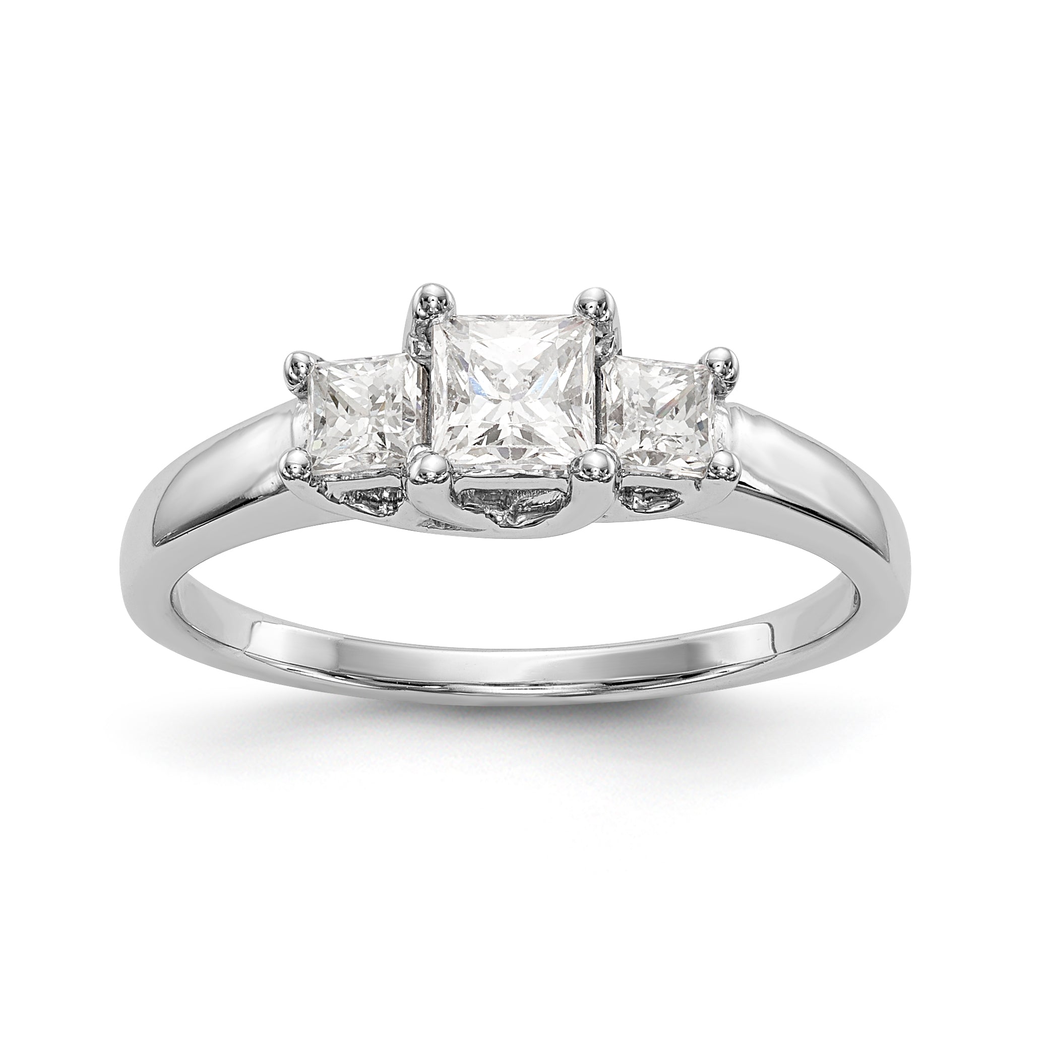 14K White Gold 3 Stone Simulated Diamond Engagement Ring