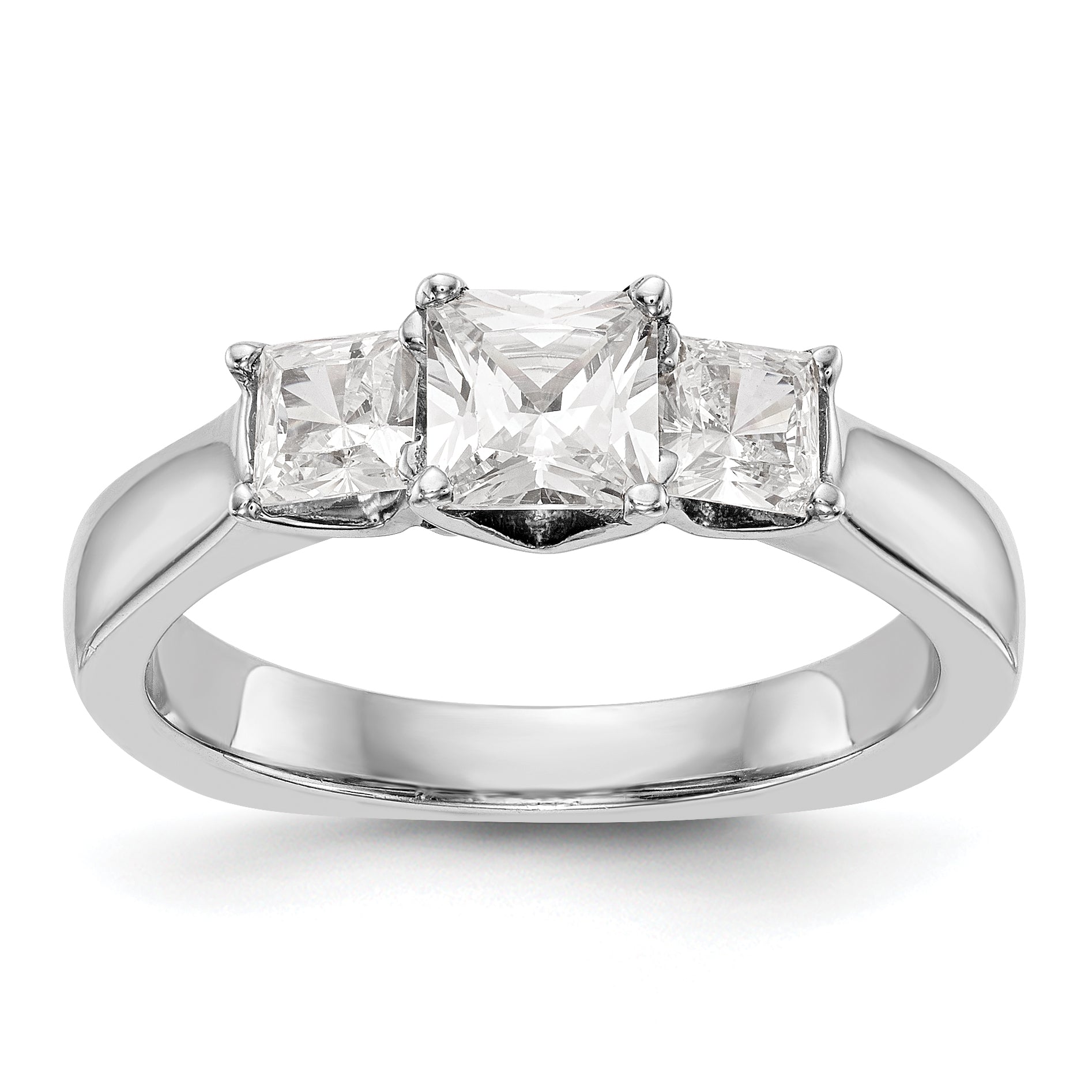 14K White Gold 3 Stone Simulated Diamond Engagement Ring