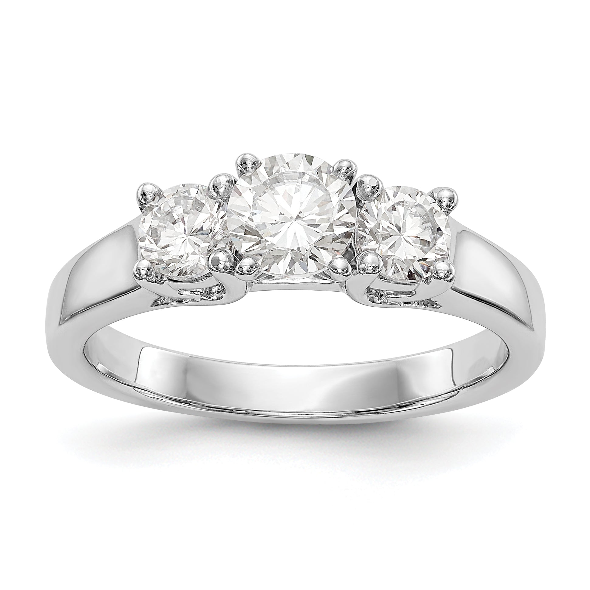 14K White Gold 3 Stone Diamond Peg Set CZ Engagement Ring