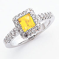 14k White Gold 5mm Princess Cut Citrine AA Diamond ring