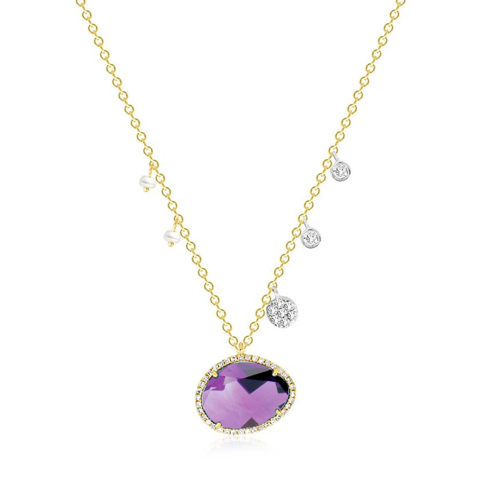 Amethyst with Off-Centered Pearls & Diamond Charms