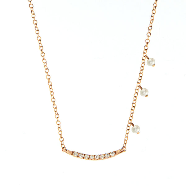 14k Mini Rose Gold Bar, Diamond & Pearls