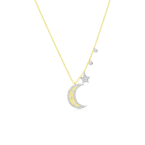 Moon Star Necklace | Oval Solitaire with Multi Star Chain