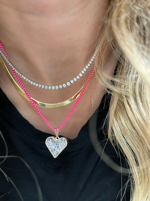 Pink Box Chain with Crystal filled Heart Shaker - ALL NEW BOUTIQUE