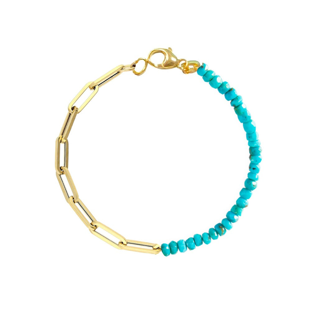 Half and Half Turquoise Bead and Gold Plated Paperclip Chain Bracelet- ALL NEW BOUTIQUE EXCLUSIVE