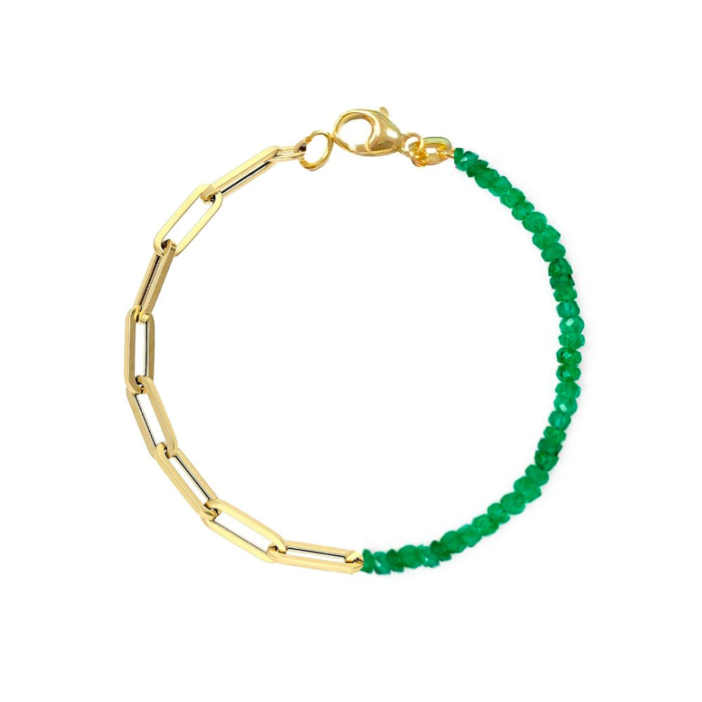 Half and Half Emerald Bead and Gold Plated Paperclip Chain Bracelet- ALL NEW BOUTIQUE EXCLUSIVE