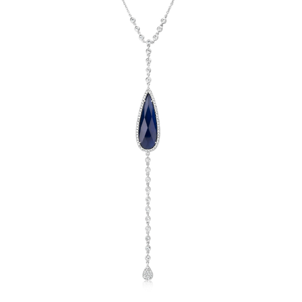 White Gold Blue Sapphire Lariat Diamond Necklace
