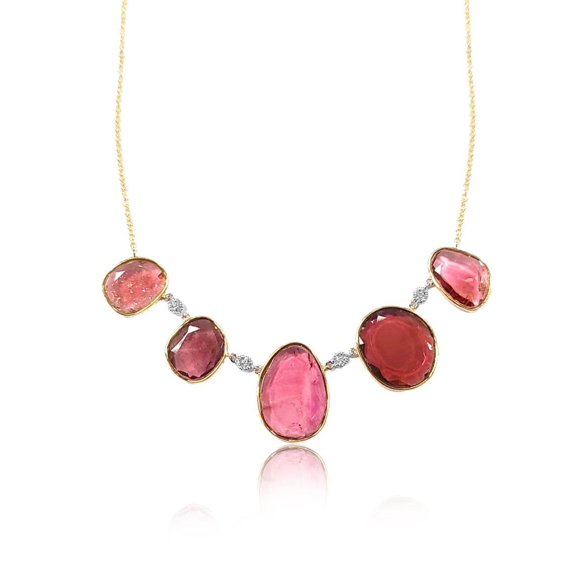 Watermelon Tourmaline Yellow Gold Necklace