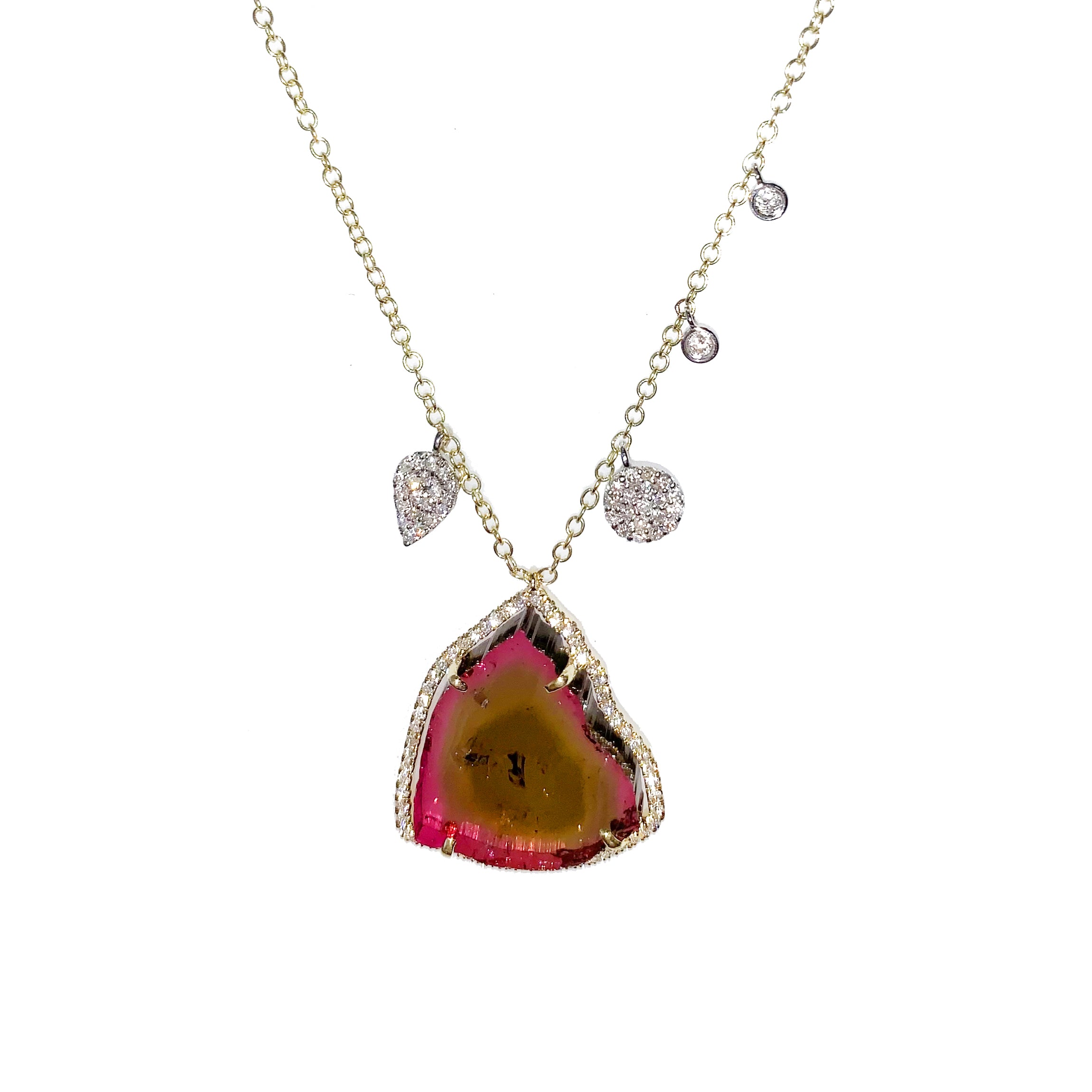 Watermelon tourmaline and diamond necklace