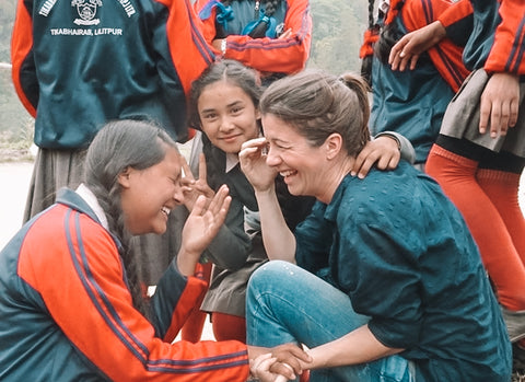 Michele with students in Nepal