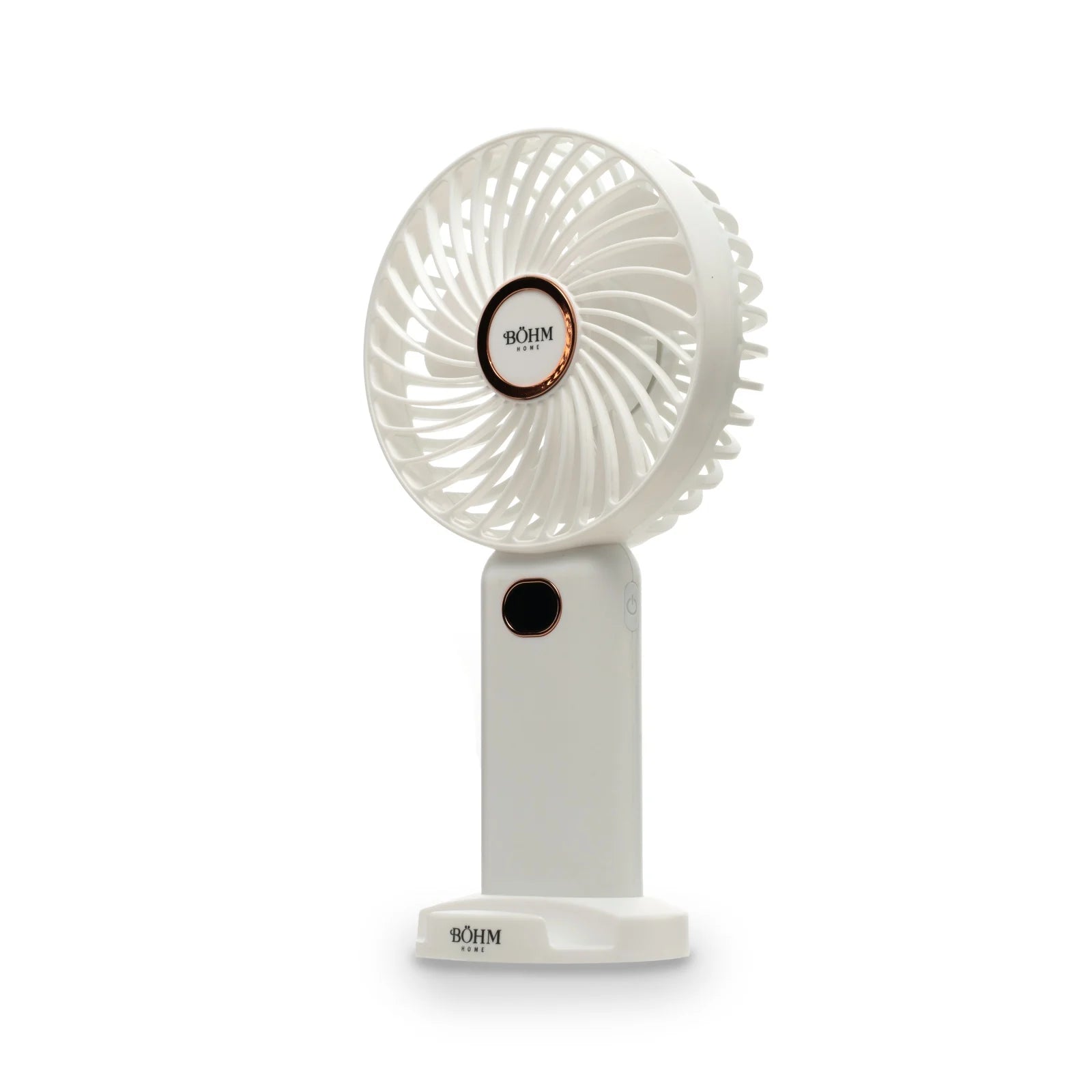 Ventilator portabil USB BÖHM HOME BSF-F11, 5 viteze, acumulator 1200mAh, alb, mini cu suport birou
