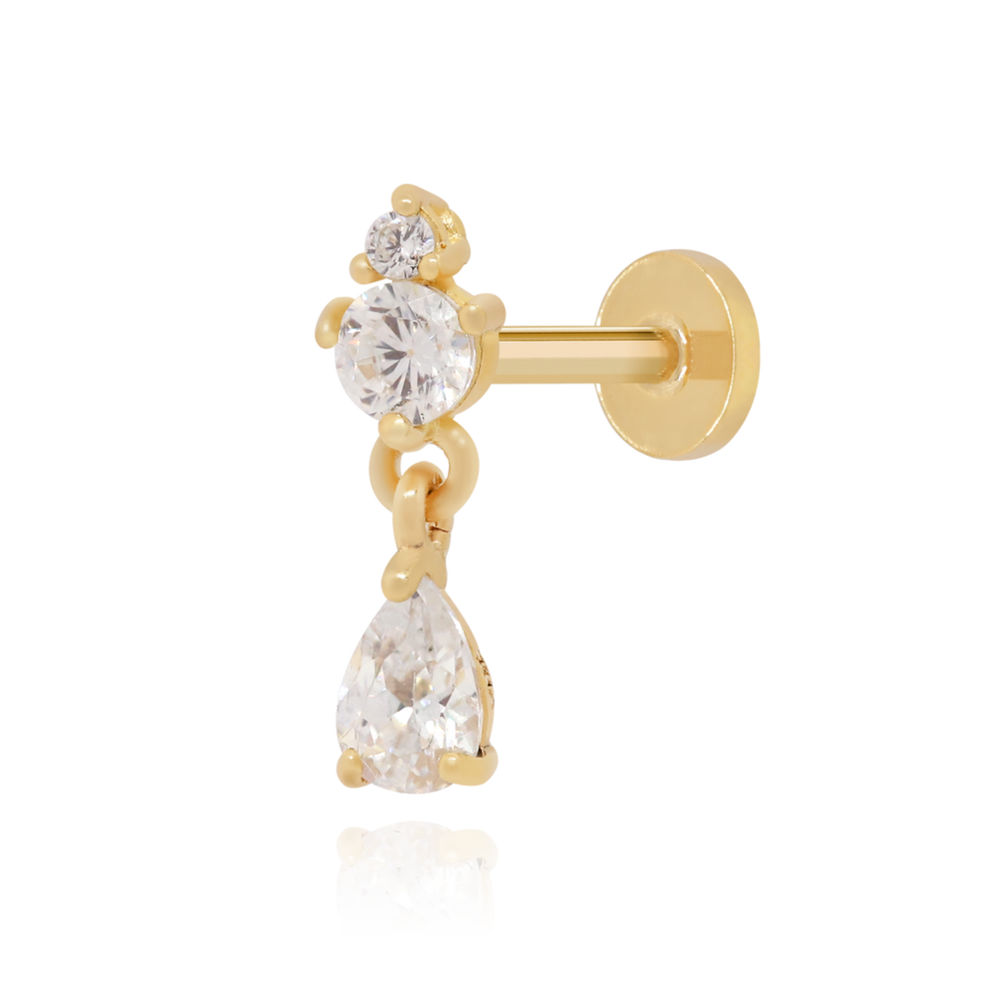 14K Solid Gold Drop Pear Diamond Piercing (0.30ct) Minimalist Earring.