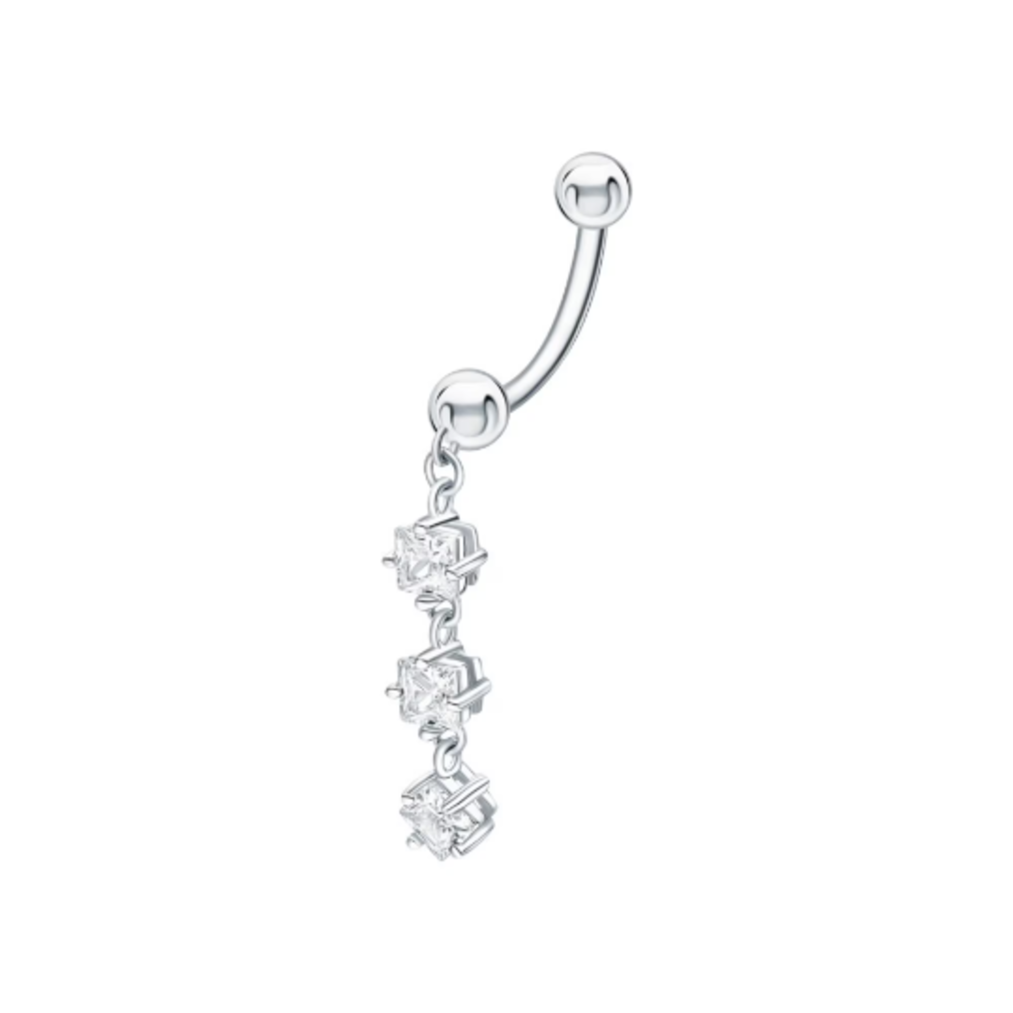 14k Gold Dangle Drop Princess Diamond (0.30ct) Belly Bar, Dangling Belly Button Rings.