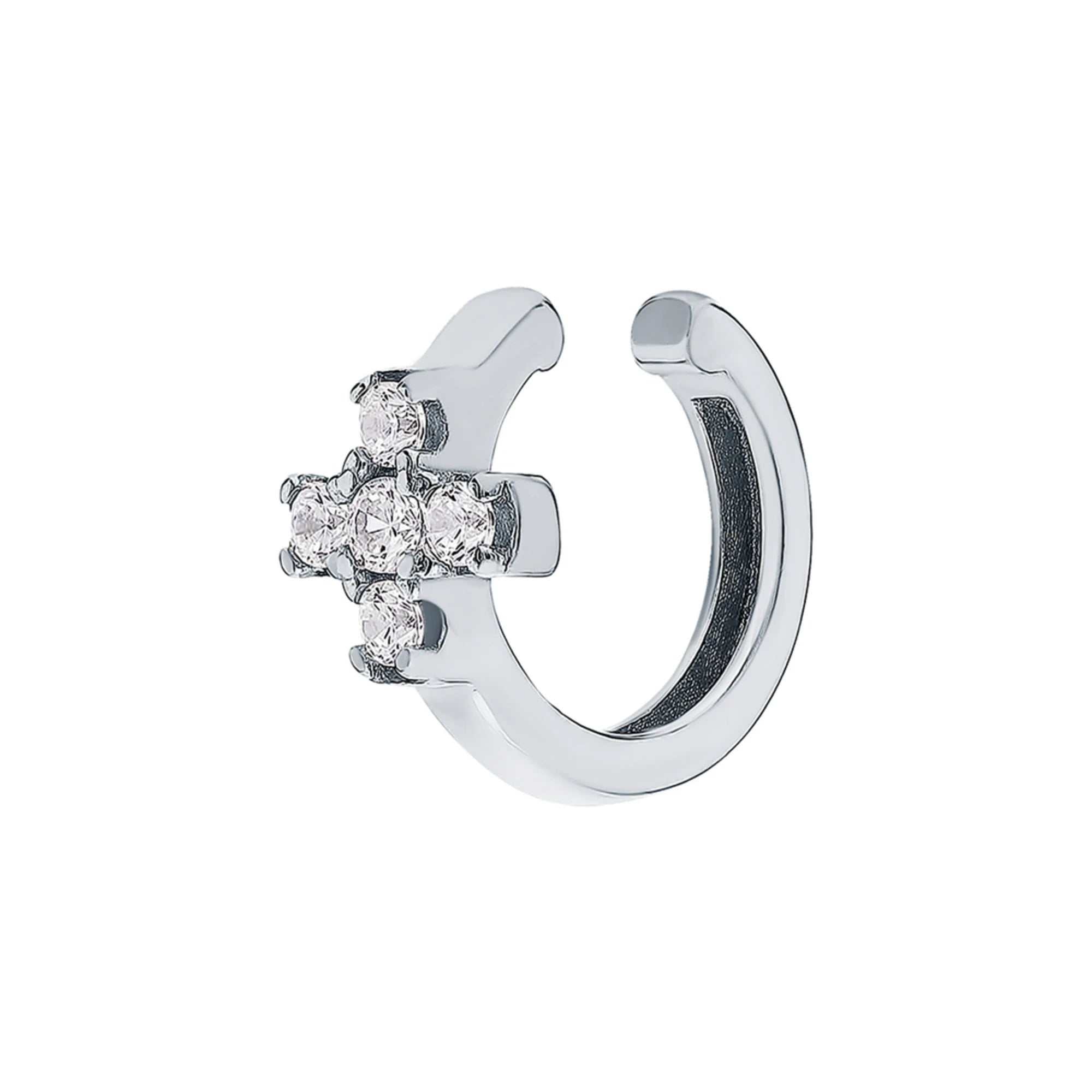 14k Gold Diamond Cross Conch Piercing | Helix Ear Cuff No Piercing | Non-Pierced Ear Jacket Gift for Her.