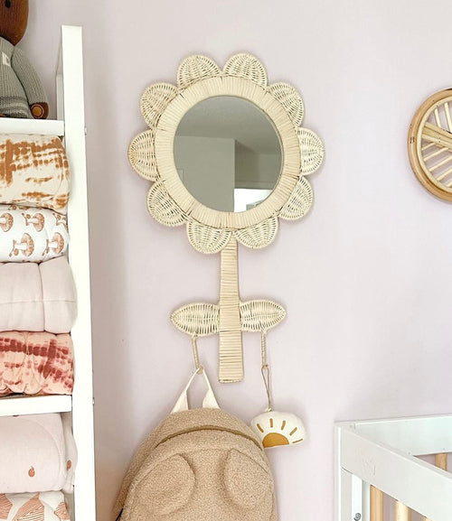 Rattan Mirror With Hooks, Nursery Hooks