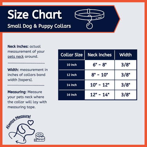 Size Chart for puppy and small dog collars.