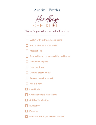 Handbag packing checklist