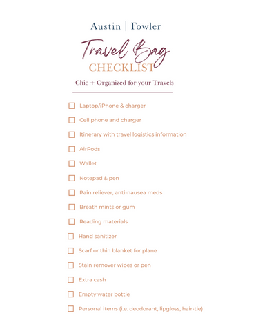 Travel bag packing checklist