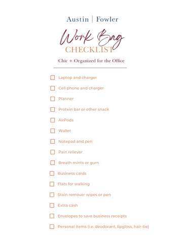 Work bag packing checklist