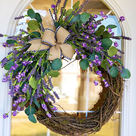 Everyday Spring Wreath with Purple Thistle & Gingham Ribbon