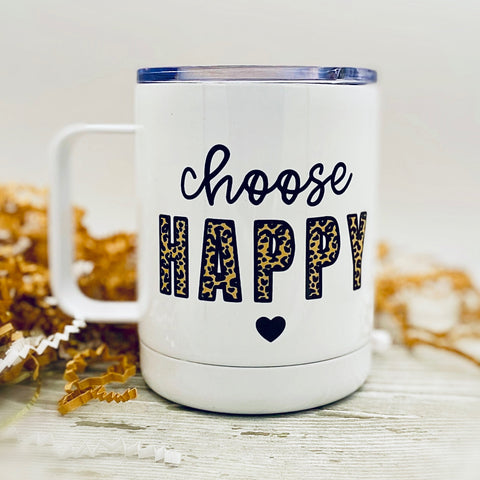 Bee Happy 10 oz. Stainless Steel & Enamel Coffee Mug with Lid – Brownbottle  Burlap