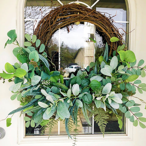 Everyday Spring Wreath with Purple Thistle & Gingham Ribbon