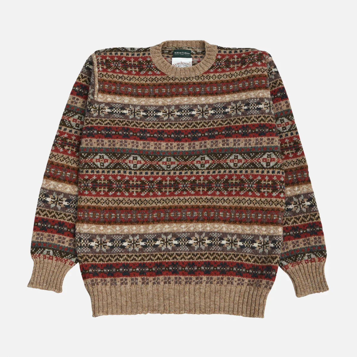 Oatmeal & Red Fairisle Crew Neck Long Sleeve