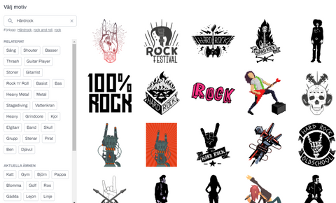 Bilder på flera olika designs relaterade till rock