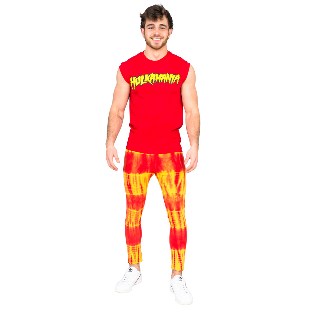  Hulkamania Red and Yellow Tie-Dye Wrestling Legging