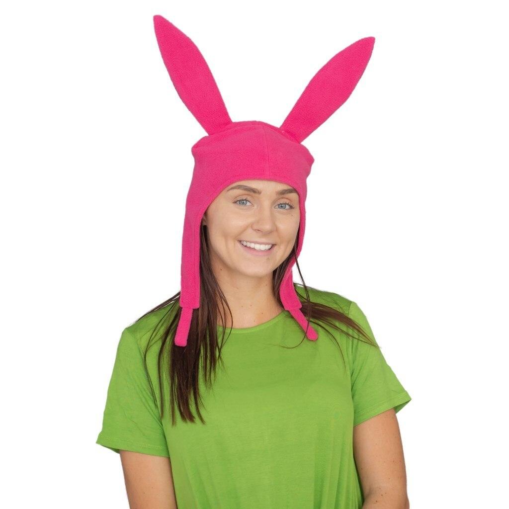Mom Kids Cute Rabbit Ears Hat Bob's Burgers Louise Cosplay Costume  Halloween Fleece Hat Pink